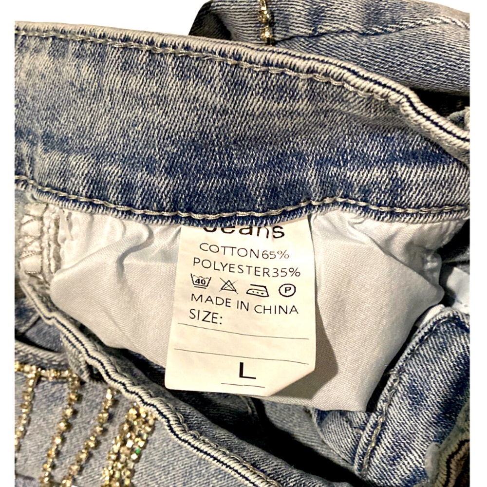 Blue Denim Mini Skirt with Fringe & Rhinestone Trim - Picture 7 of 7